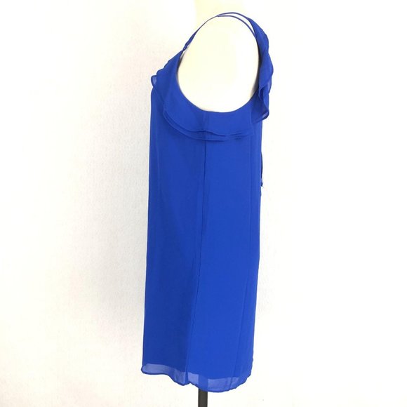 NAKED ZEBRA Blue Mini Dress NWOT Women's Size Small Sleeveless Ruffle Tie Back - Picture 2 of 9